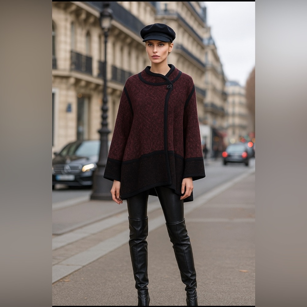 Karl Lagerfeld Paris Marble Tweed One Button Cape Jacket Size XL